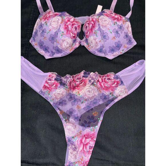 💜 Victoria’s Secret Dream Angels Embroidered Floral Lingerie Set- NWT SIZE Medi - Picture 3 of 7